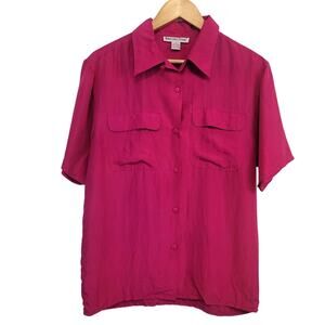 Anna & Frank Vintage Hot Pink 100% Silk Short Sleeve Shirt Collar Size S